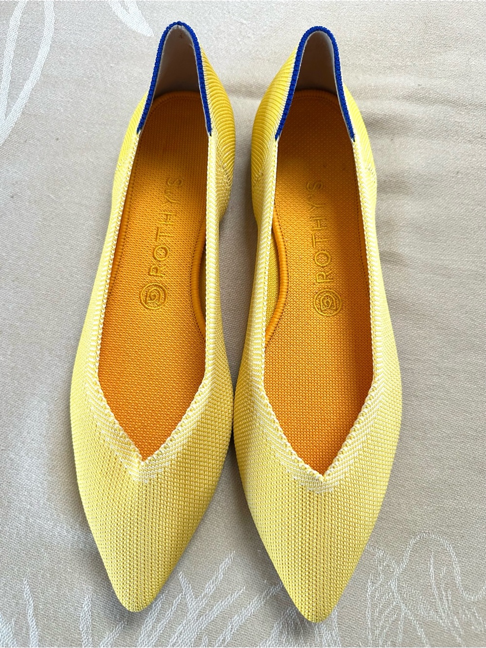 Rothy’s The Point Yellow Blue Trim Flats Size 10 EUC - Picture 2 of 6